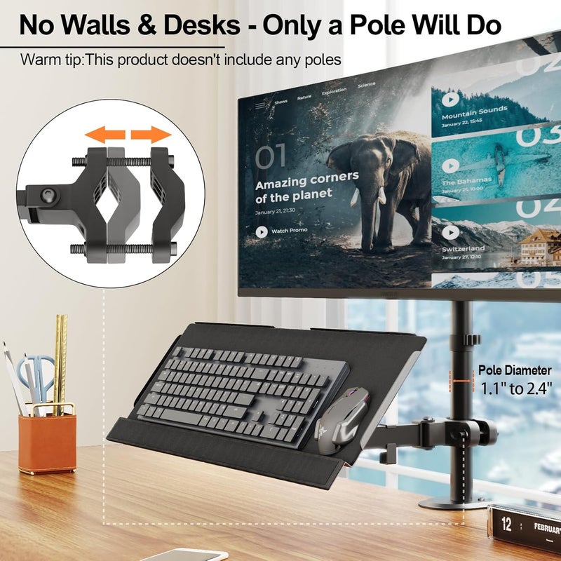 PUTORSEN Keyboard Tray Pole Mount - Keyboard Mount fits Most Standard and Oversized Keyboards, Holds up to 2.2lbs, Black - Image 4